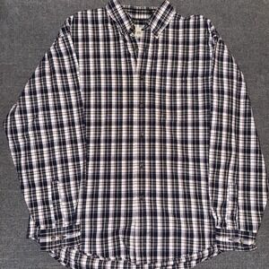 Eddie Bauer Men's Size L White Blue Yellow Red Plaid Long Sleeve Button  Shirt